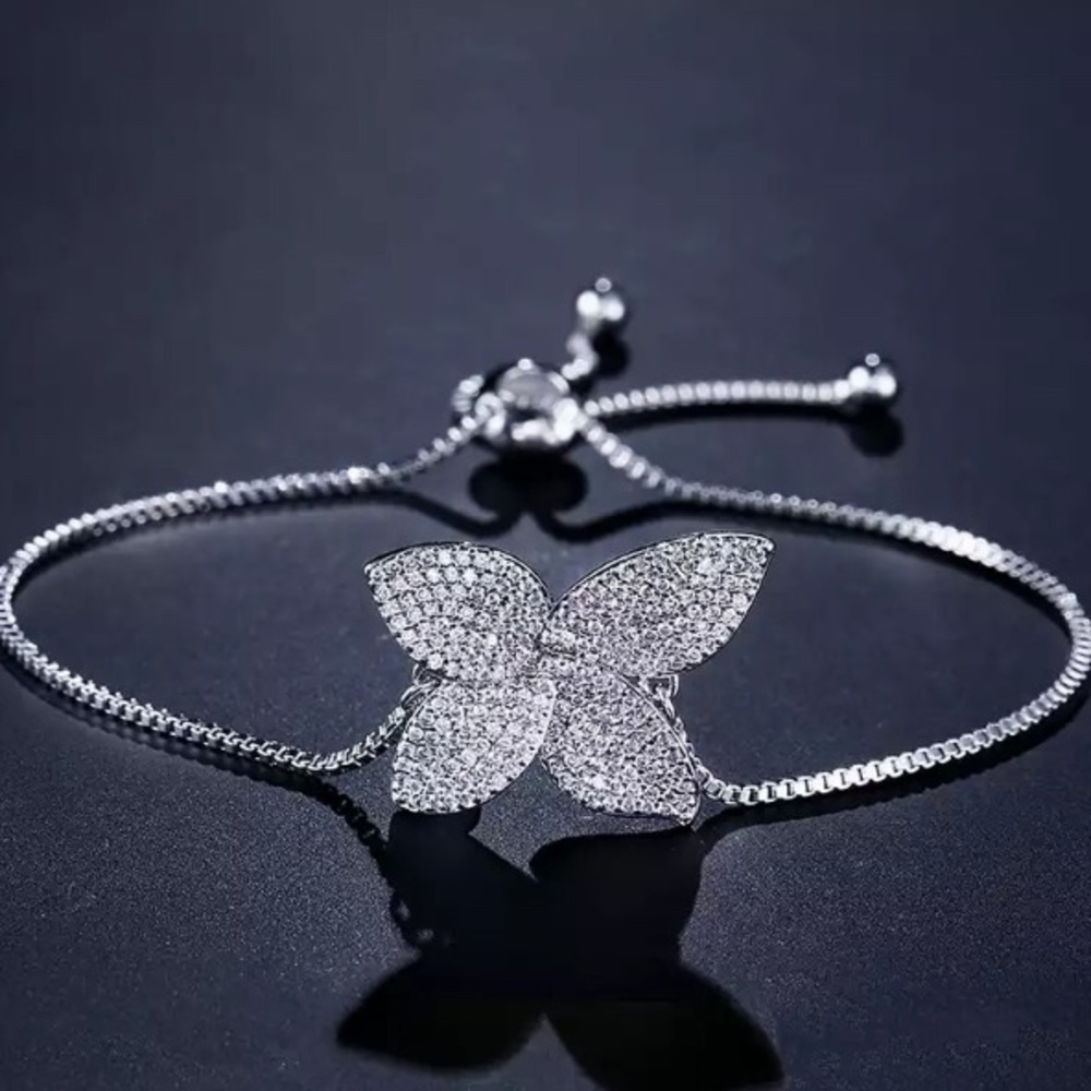 PP AAA Pave 3 Leaf Design Open Ring Fits 7-8.5 - Picture 8 of 8